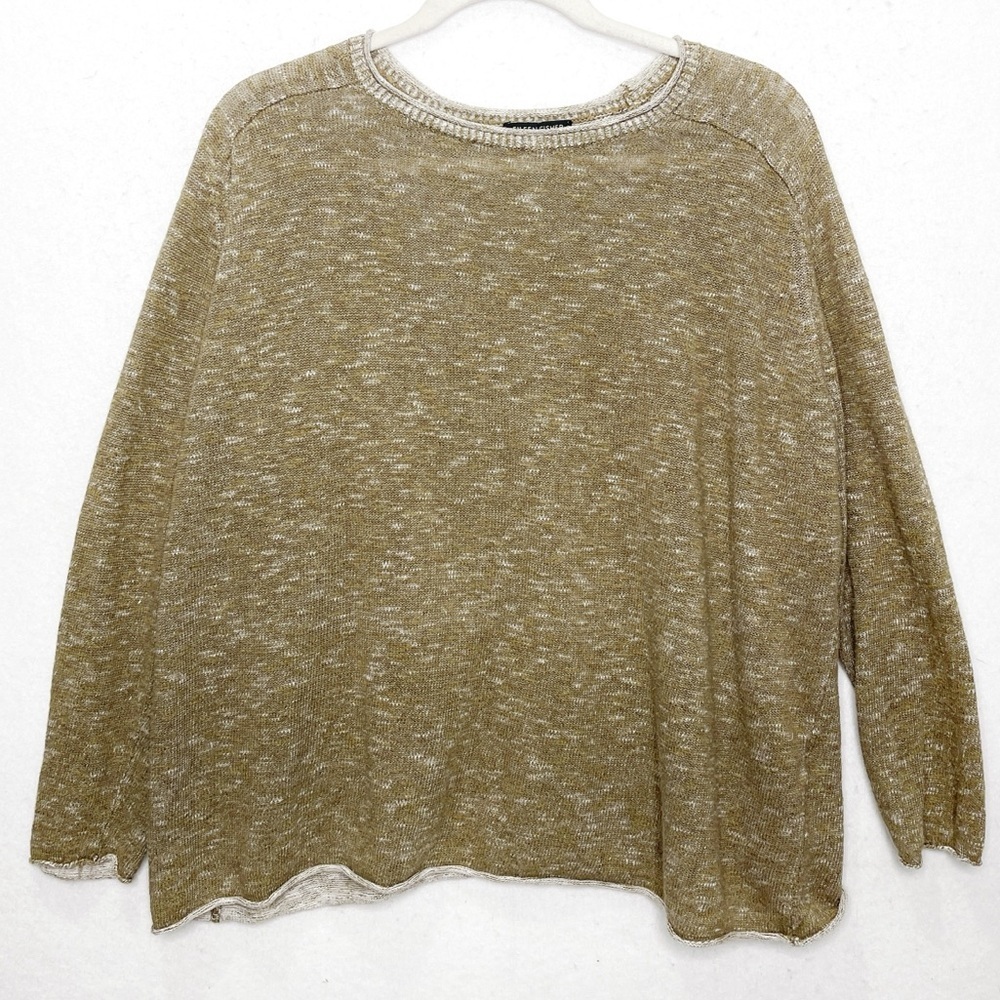 Eileen Fisher Organic Linen Cotton Taupe Sweater Raw Hem Edge Size Large
